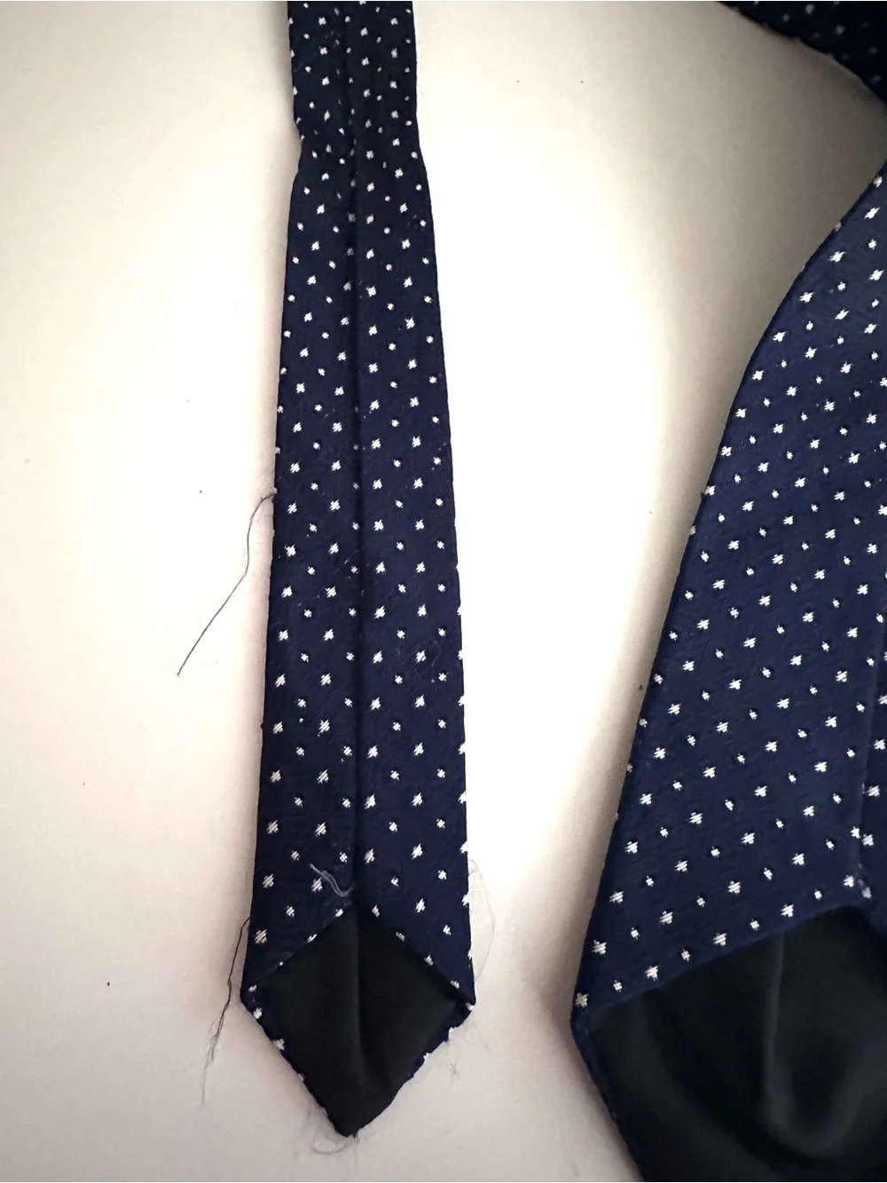 Vintage Polyester Tie - Navy Blue With White Dotted Accents